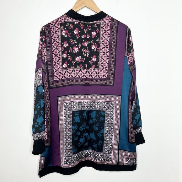 Chicos Patchwork Print Kimono Topper Jacket Womens 12/14 2 Large Purple - Picture 9 of 10